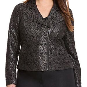 Lane Bryant Black/Slight Shimmer Asymmetric Jacket W/ Moto Details Brand New